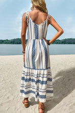 Load image into Gallery viewer, Geometric Print Tie-Shoulder Tiered Maxi Dress
