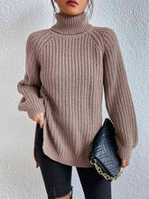 Load image into Gallery viewer, Full Size Turtleneck Rib-Knit Slit Sweater
