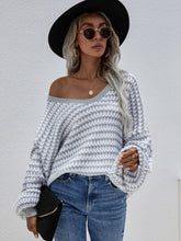 Load image into Gallery viewer, Striped Drop Shoulder V-Neck Pullover Sweater
