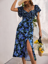 Load image into Gallery viewer, Floral Flutter Sleeve Slit Hem Midi Dress
