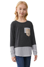 Load image into Gallery viewer, Girls Striped Color Block Sequin Pocket Top
