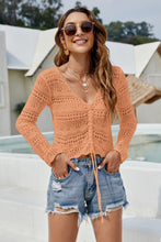 Load image into Gallery viewer, Drawstring Ruched Openwork Sweater
