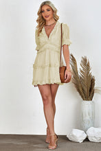 Load image into Gallery viewer, Frill Trim Short Puff Sleeve Plunge Dress
