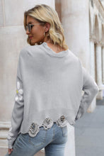 Load image into Gallery viewer, Flower Distressed Ribbed Trim Sweater
