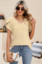 Load image into Gallery viewer, Eyelet V-Neck Petal Sleeve T-Shirt
