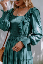 Load image into Gallery viewer, Smocked Square Neck Ruffle Trim Tiered Dress
