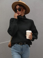 Load image into Gallery viewer, High Neck Balloon Sleeve Rib-Knit Pullover Sweater
