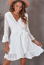 Load image into Gallery viewer, Swiss Dot Ruffled Tie-Waist Surplice Dress

