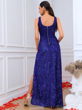 Load image into Gallery viewer, Sequined Split Zip-Back Maxi Dress
