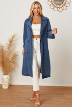 Load image into Gallery viewer, Double-Breasted Belted Longline Denim Jacket
