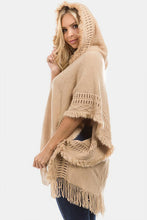 Load image into Gallery viewer, Fringed Crochet Buttoned Hooded Poncho
