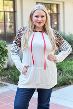 Load image into Gallery viewer, Celeste Design Full Size Leopard Contrast Drawstring Hoodie
