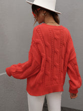 Load image into Gallery viewer, Cable-Knit Openwork Round Neck Sweater

