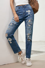 Load image into Gallery viewer, Printed Patch Distressed Boyfriend Jeans
