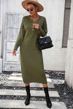 Load image into Gallery viewer, Notched Neck Dropped Shoulder Button-Down Midi Dress
