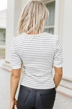 Load image into Gallery viewer, Striped Notched Short Sleeve T-Shirt
