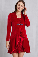 Load image into Gallery viewer, Sequin Ruffle Hem Long Sleeve Mini Dress
