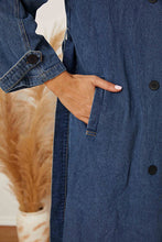 Load image into Gallery viewer, Double-Breasted Belted Longline Denim Jacket
