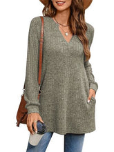 Load image into Gallery viewer, Slit Notched Pocketed Long Sleeve T-Shirt
