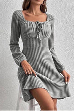 Load image into Gallery viewer, Ribbed Tied Square Neck Long Sleeve Mini Dress
