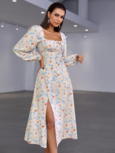 Load image into Gallery viewer, Floral Tie Front Square Neck Split Midi Dress
