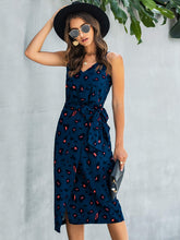 Load image into Gallery viewer, Printed Tie-Waist Spaghetti Strap Dress
