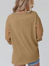 Load image into Gallery viewer, Round Neck Striped Long Sleeve Slit T-Shirt
