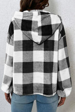 Load image into Gallery viewer, Plaid Quarter Button Dropped Shoulder Hoodie
