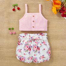 Load image into Gallery viewer, Decorative Button Tank and Floral Shorts Set
