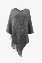 Load image into Gallery viewer, Pearl Trim V-Neck Fringe Hem Poncho
