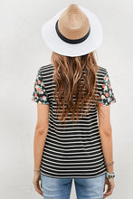 Load image into Gallery viewer, Floral Sleeves Striped T-shirt
