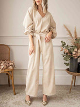 Load image into Gallery viewer, V-Neck Tie Waist Wide Leg Jumpsuit
