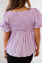 Load image into Gallery viewer, Davi &amp; Dani Youthful Days Full Size Run Gingham Smocked Babydoll Top
