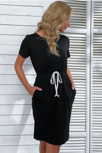 Load image into Gallery viewer, Side Slit Drawstring Round Neck Dress
