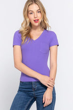 Load image into Gallery viewer, ACTIVE BASIC V-Neck Ribbed Short Sleeve Knit T-Shirt
