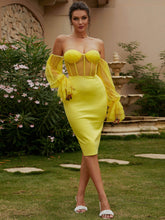 Load image into Gallery viewer, Polka Dot Off-Shoulder Flounce Sleeve Back Slit Dress
