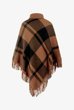 Load image into Gallery viewer, Plaid Turtleneck Fringe Hem Poncho
