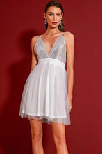 Load image into Gallery viewer, Sequined Plunge Spliced Mesh Backless Dress
