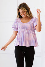 Load image into Gallery viewer, Davi &amp; Dani Youthful Days Full Size Run Gingham Smocked Babydoll Top
