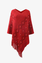 Load image into Gallery viewer, Pearl Trim V-Neck Fringe Hem Poncho
