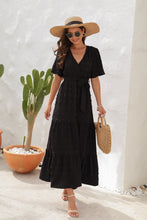 Load image into Gallery viewer, Swiss Dot Tied Surplice Short Sleeve Dress
