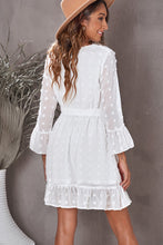 Load image into Gallery viewer, Swiss Dot Ruffled Tie-Waist Surplice Dress
