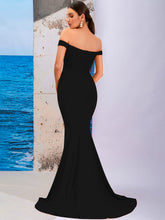 Load image into Gallery viewer, Off-Shoulder Split Fishtail Dress with Train
