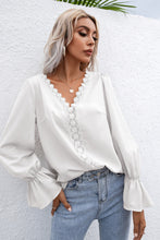 Load image into Gallery viewer, Lace Trim Flounce Sleeve Blouse
