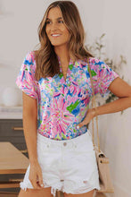 Load image into Gallery viewer, Floral Notched Neck Short Sleeve Top
