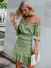 Load image into Gallery viewer, Frill Trim Off-Shoulder Layered Mini Dress
