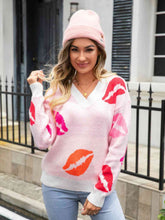 Load image into Gallery viewer, Lip V-Neck Drop Shoulder Sweater
