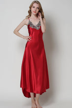 Load image into Gallery viewer, Full Size Lace Trim V-Neck Spaghetti Strap Satin Night Dress
