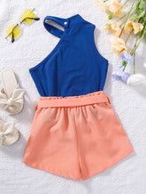 Load image into Gallery viewer, Girls One-Shoulder Top and Belted Shorts Set
