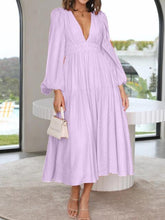 Load image into Gallery viewer, Deep V-Neck Balloon Sleeve Plain Maxi Dress
